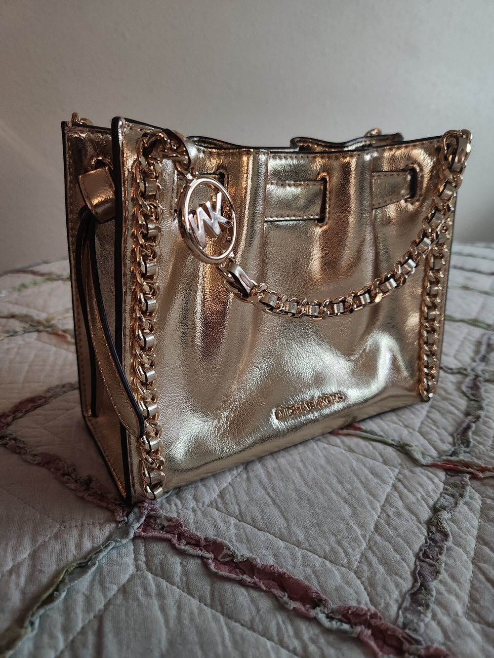 Michael Kors Brand New Gold Metallic Chain-Trim Tote
